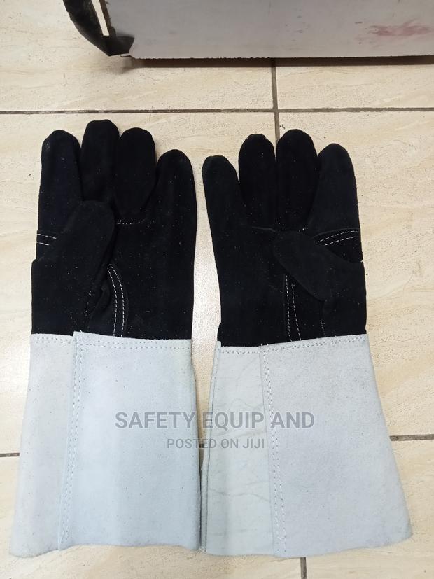 Grey Black Long Leather Glove - main view