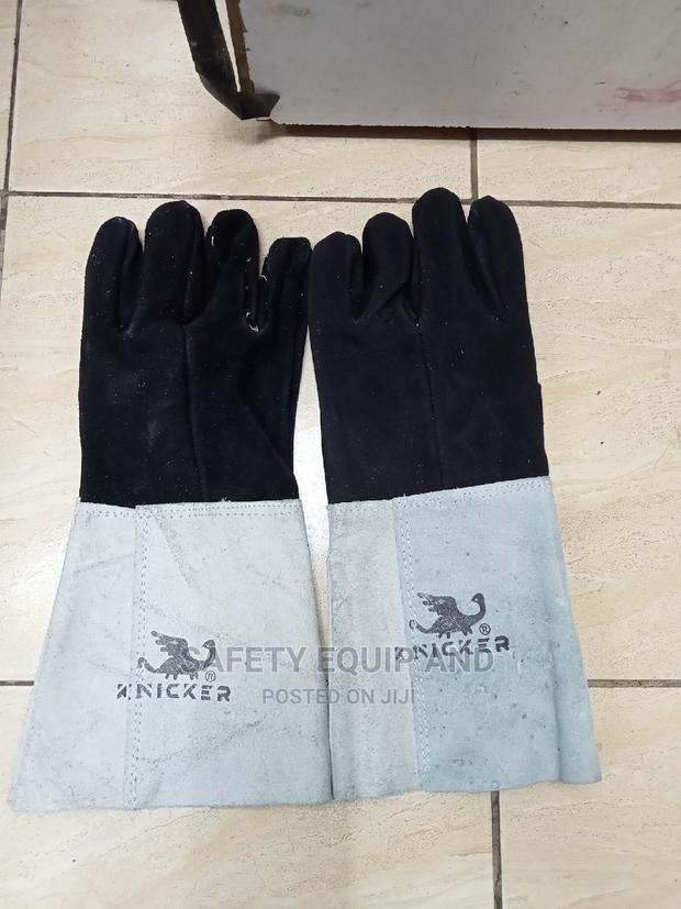 Grey Black Long Leather Glove - thumbnail 3