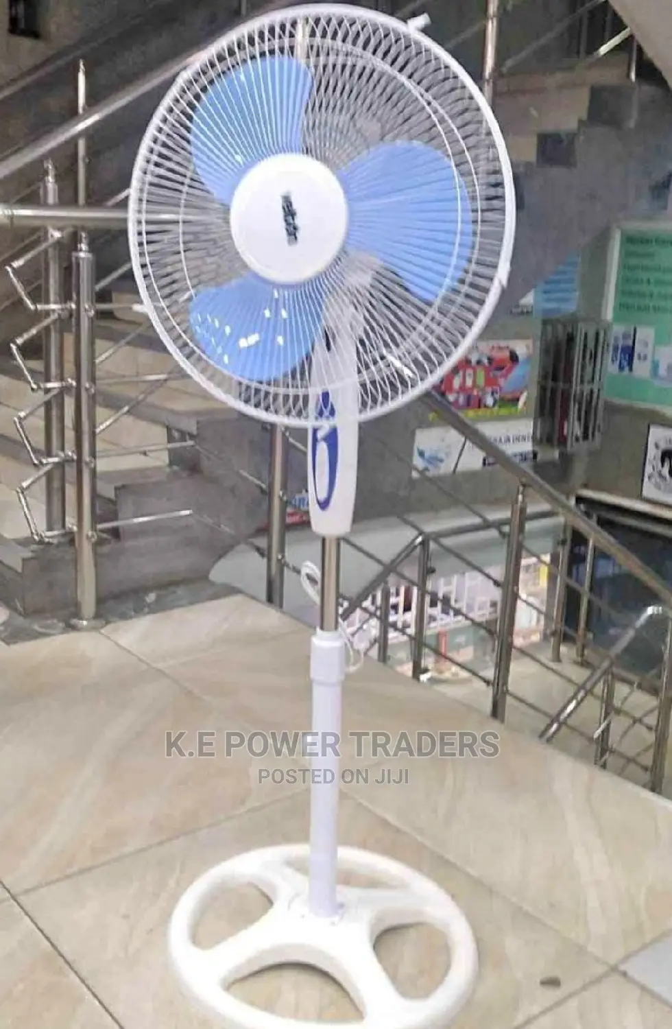 White Blue Blade Stand Fan
