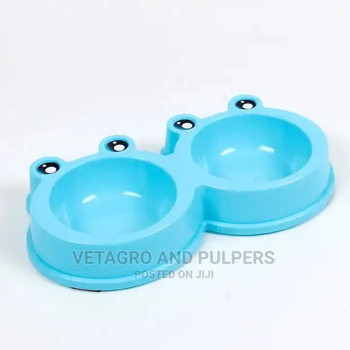 Dog/Cat Double Bowl Plastic Pet Frog Shape Bowl Anti Slip