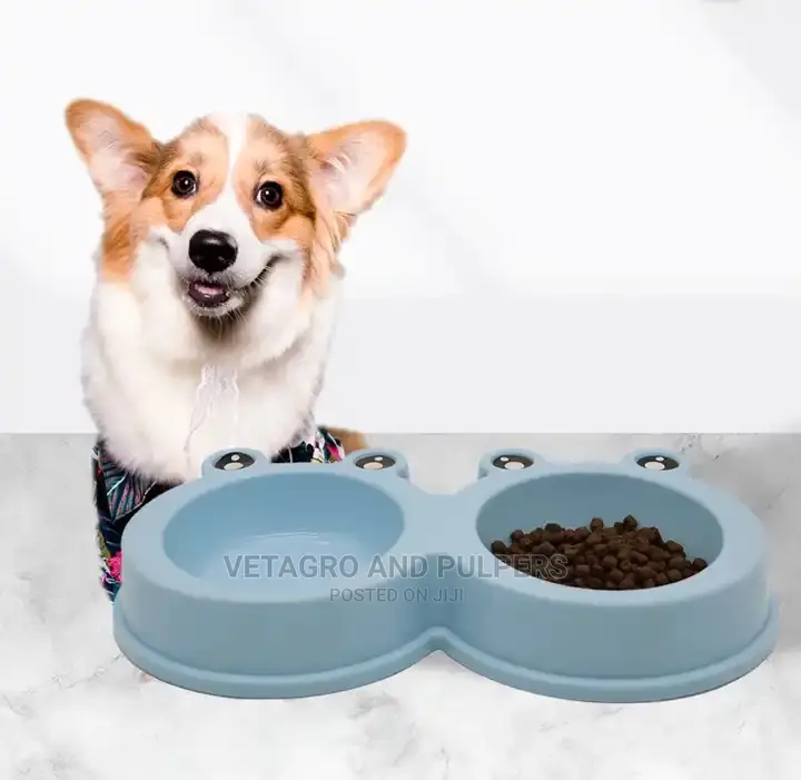 Dog/Cat Double Bowl Plastic Pet Frog Shape Bowl Anti Slip
