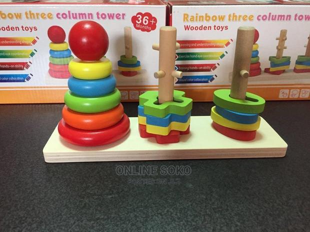 Kids Rainbow Three Column Stacking Tower Educational Toy - main view