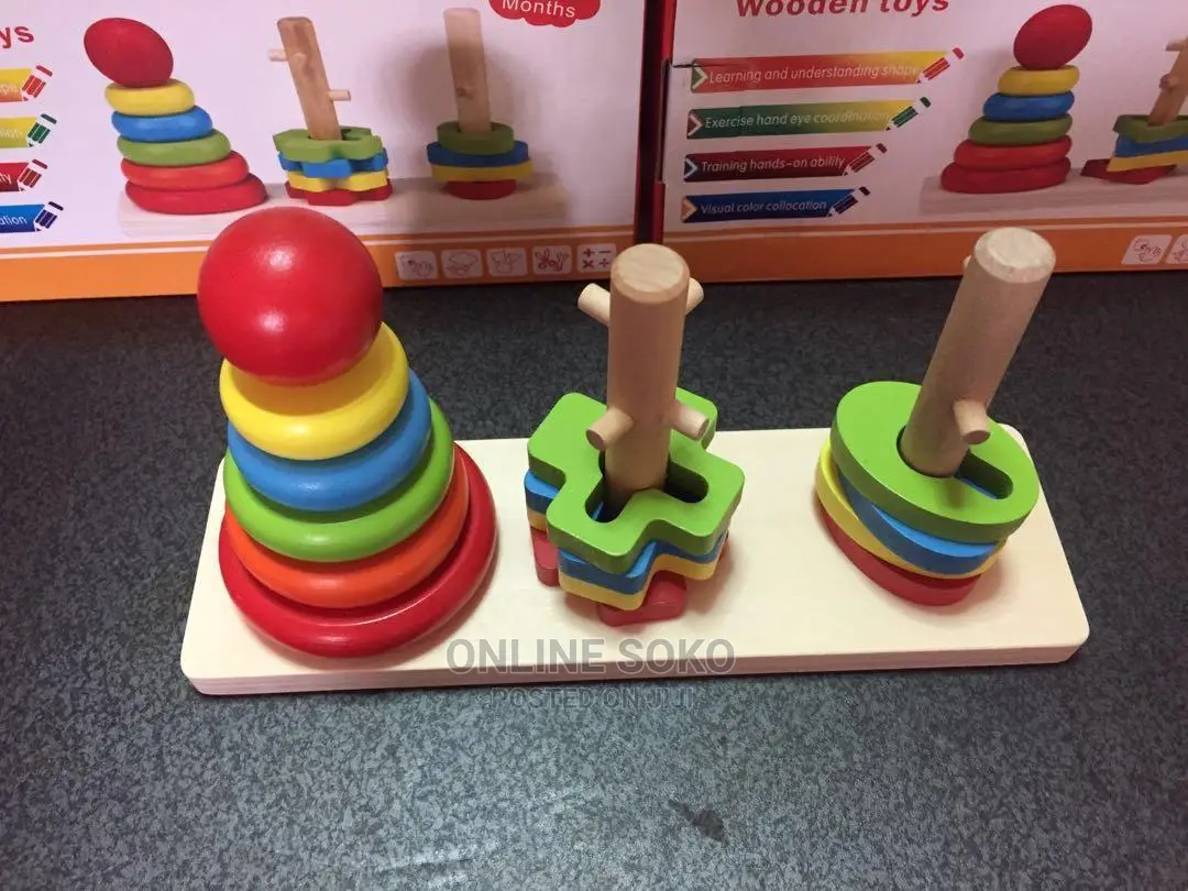 Kids Rainbow Three Column Stacking Tower Educational Toy
