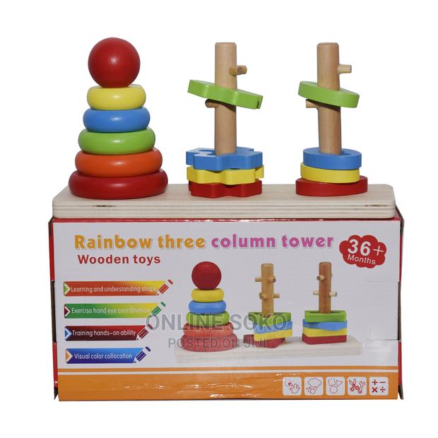 Kids Rainbow Three Column Stacking Tower Educational Toy - thumbnail 4