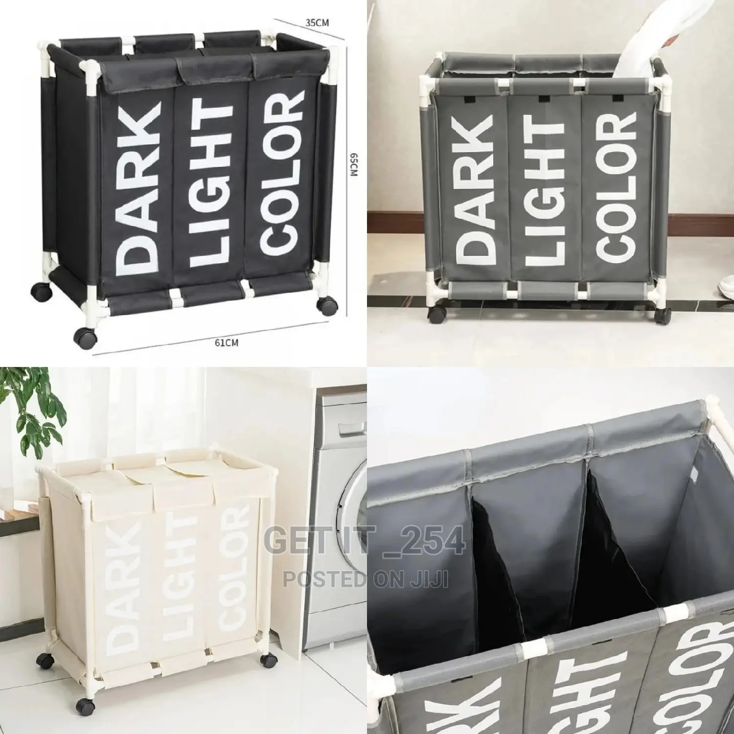 *3 Compartment Foldable Laundry Basket With Wheels