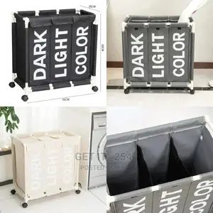 *3 Compartment Foldable Laundry Basket With Wheels