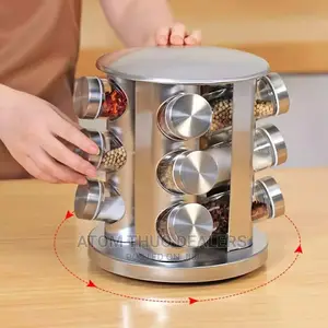 12 Pcs Glass Bottle 250ml With a Spice Rack Rotating