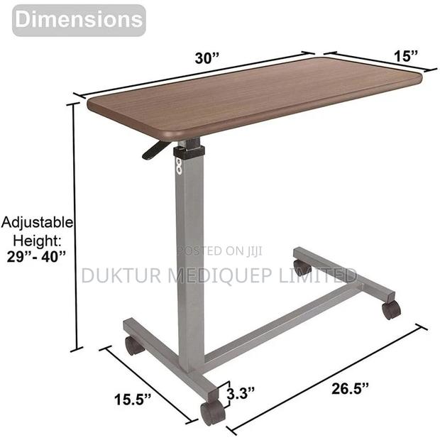 Medical Non Tilt Top Overbed Table, Chrome - thumbnail 5