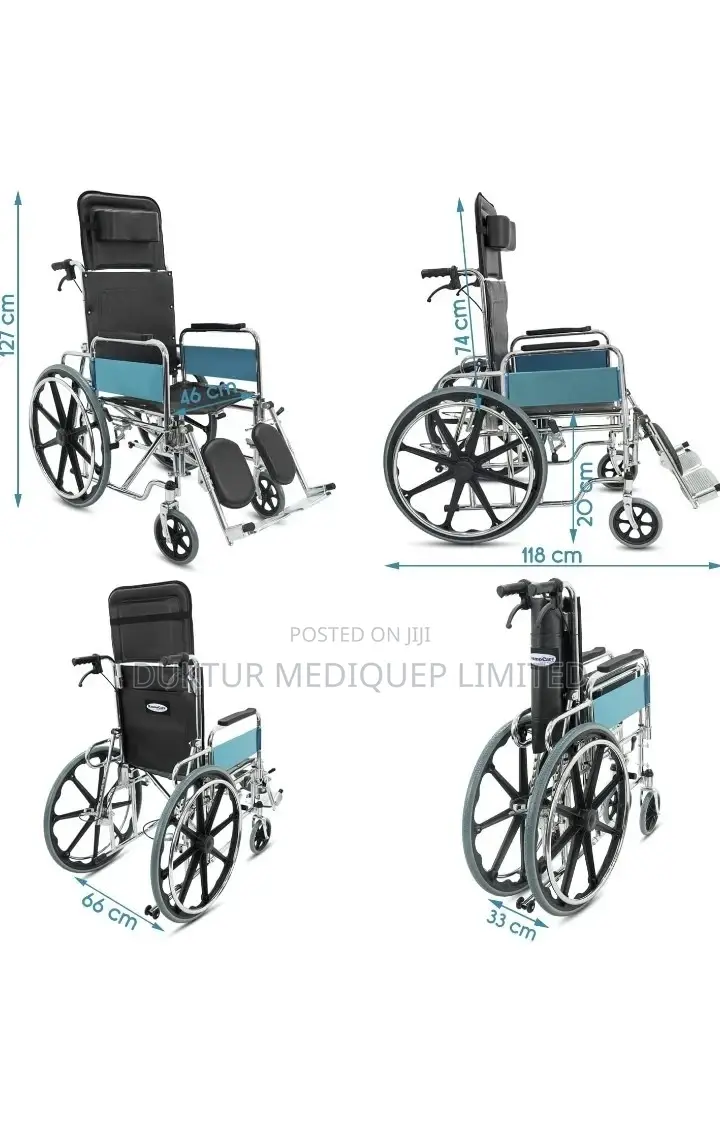 Reclining Foldable Steel Wheelchair 18" Seat, User 100kg