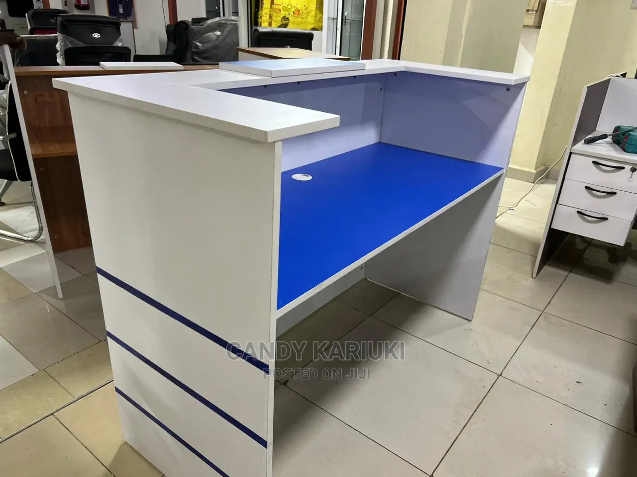Modern Blue and White 1.4m Reception Desk
