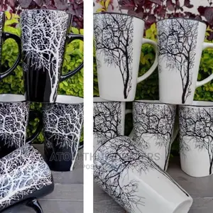 Set of 6 Tree Mugs Black and White Instock