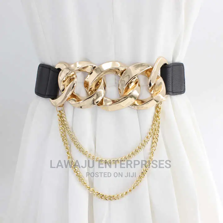 Double Layer Gold Chain Elastic Metal Waist Belts for Women