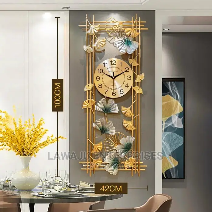 Wall Clock With Ginkgo Leaves Design Large Metal Frame