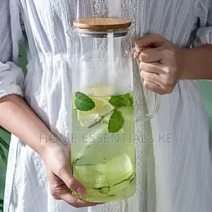 1.2L Thickened Glass Jug Bamboo Top Lid Heat Resistant