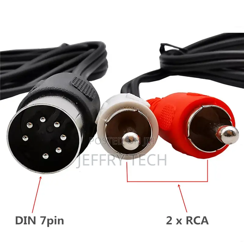 7pin DIN Male MIDI Cable to 2 Dual RCA Male Plug Audio Cable
