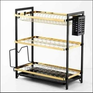 3tier Kitchen Dish Rack-Gold Black - thumbnail 2