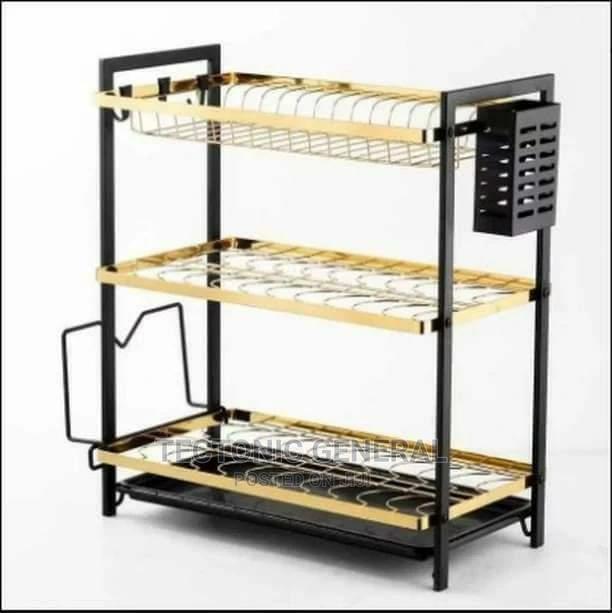3tier Kitchen Dish Rack-Gold Black - main view