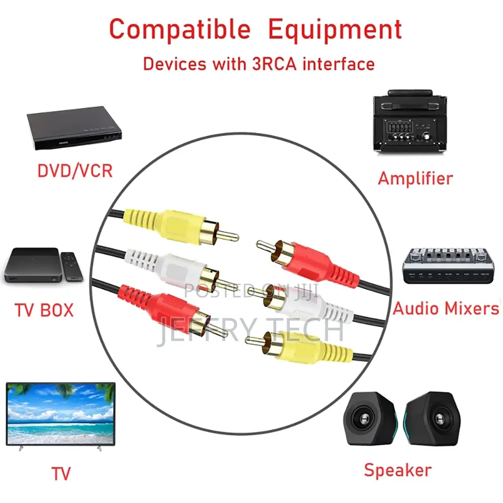 3RCA Male to 3 RCA Male Composite Audio Video AV Cable 5m