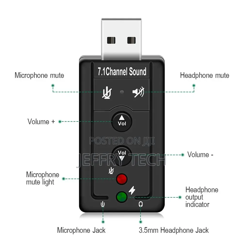 7.1 External USB Sound Card Stereo Microphone Speaker Headph