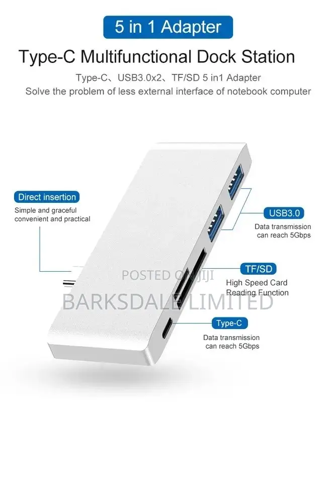 5-in-1 Type-C Hub USB 3.0 SD TF Card Reader Hub