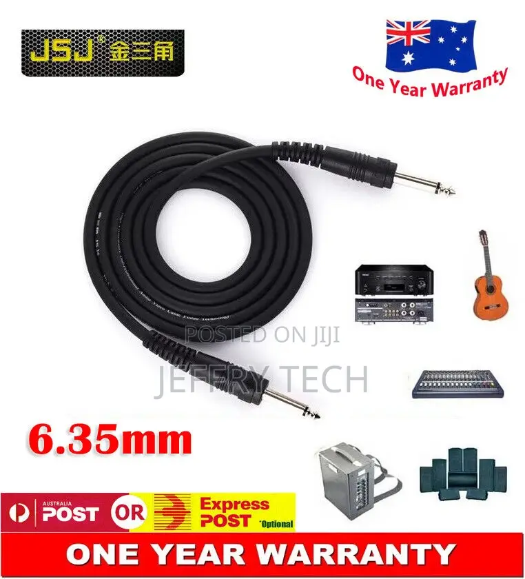6.35mm / 6.5mm Mono Audio Plug Adapter Cable M/M Guitar 5m