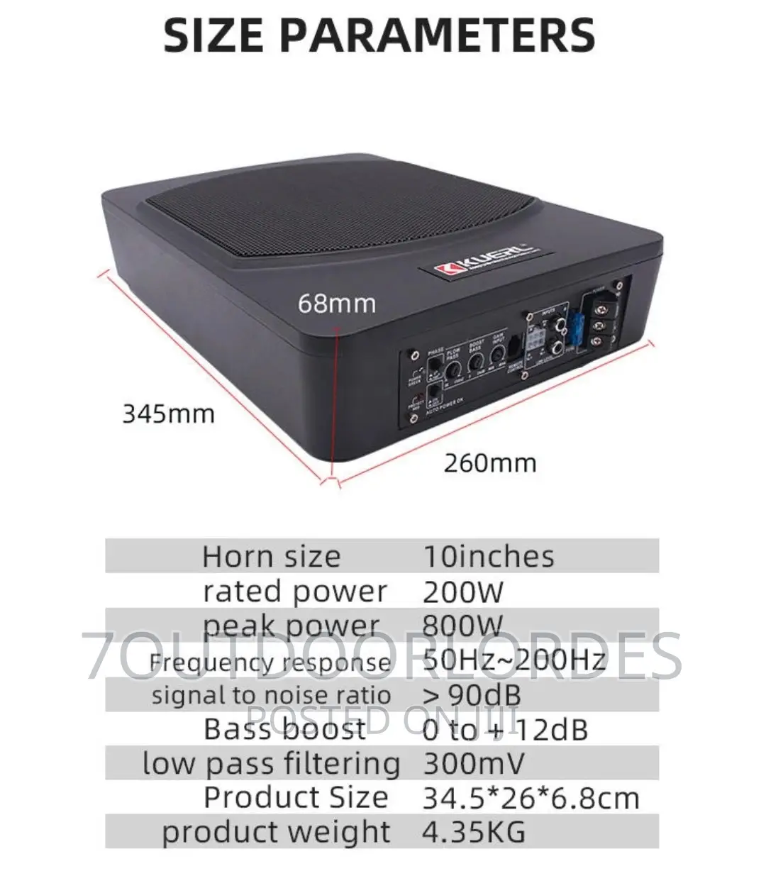 Underseat Subwoofer 10inches 800 Watts