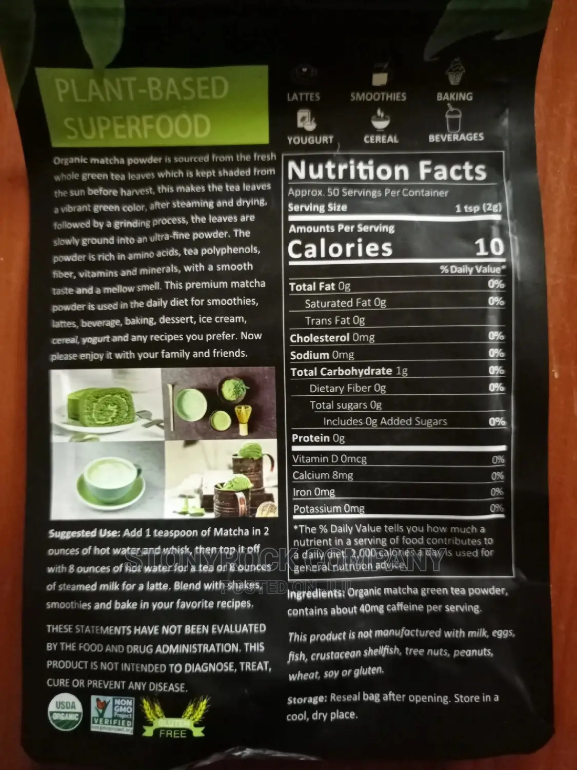 Organic Matcha Tea Powder. Pure Organic Green Tea Powder for Slimming