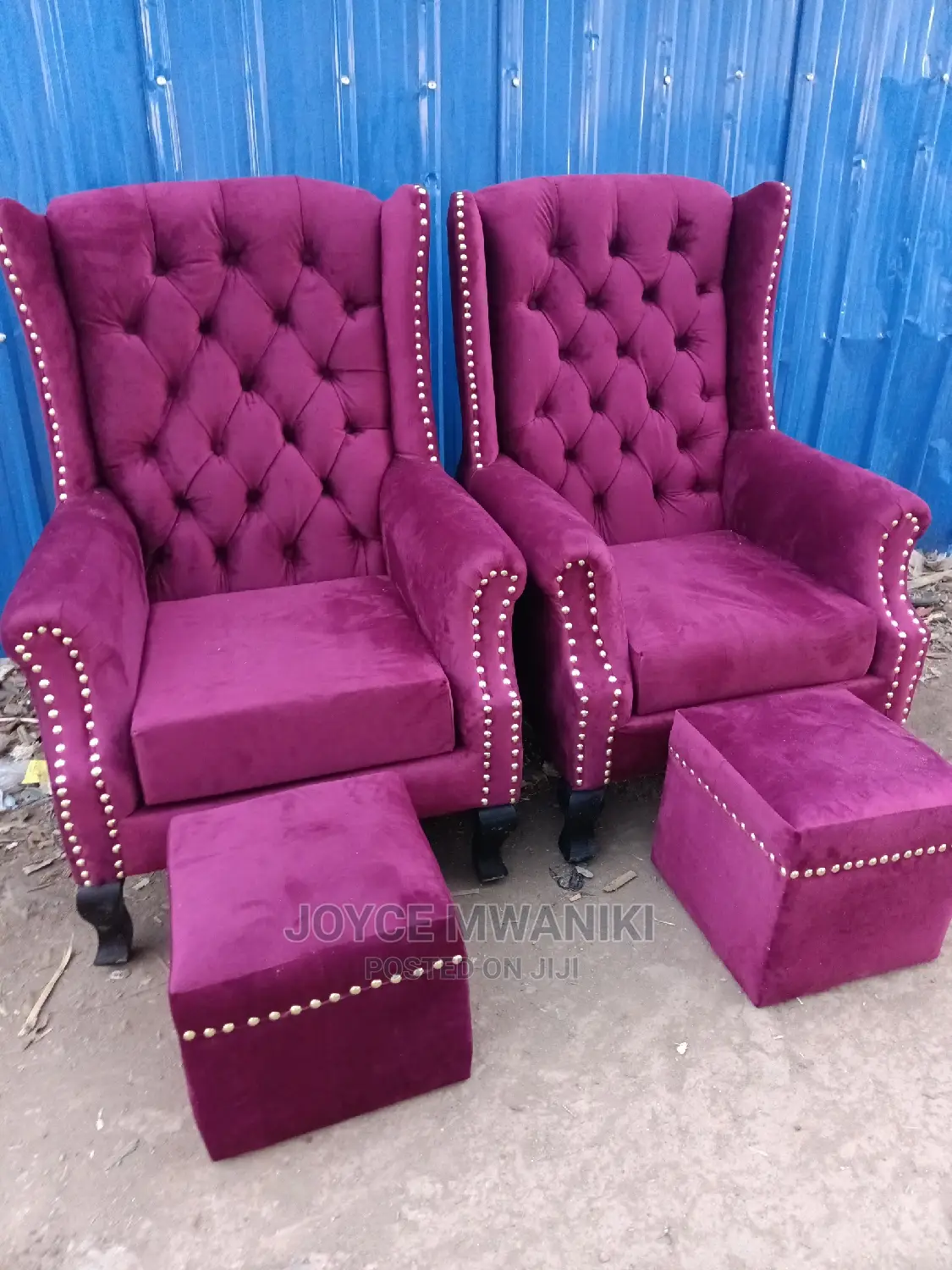2 King Chairs and 2 Stools Maroon in Colour.