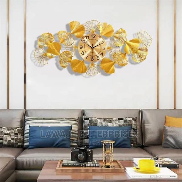 3d Metal Ginkgo Leaves Modern Home Decor Large Wall Clock - thumbnail 3