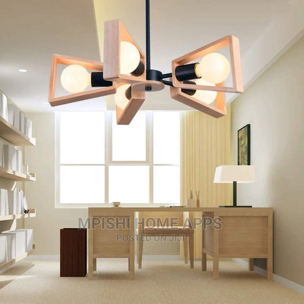 Wood Pendant Light E27×5
