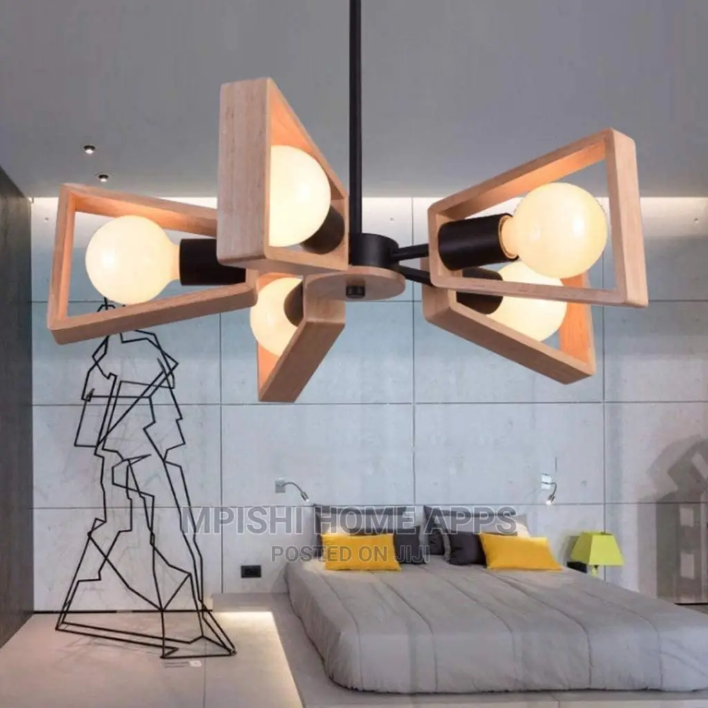 Wood Pendant Light E27×5