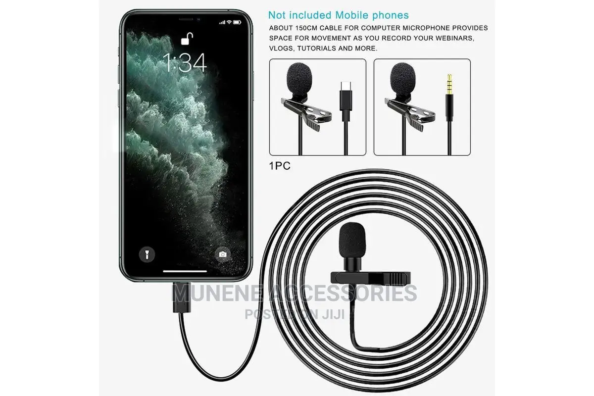 Clip-On Lapel Lavalier Mic Microphone TYPE C 3.5mm Recording