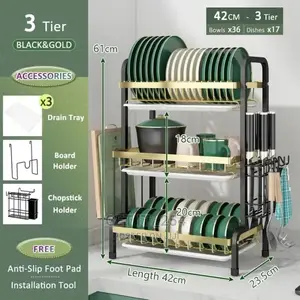 High Quality Heavy Duty 3 Tier Dish Rack With Cutlery Holde
