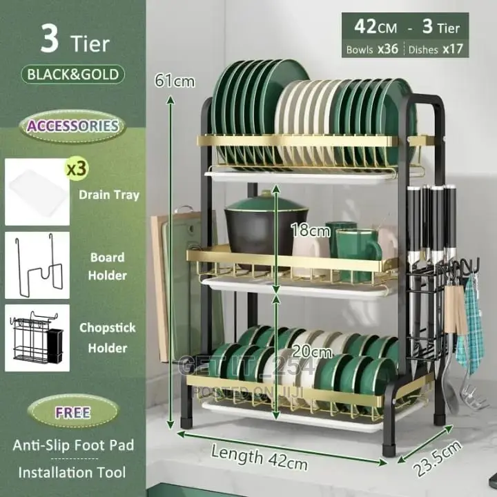 High Quality Heavy Duty 3 Tier Dish Rack With Cutlery Holde
