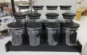 12pcs Glass Spice Jar Set With A Black Bamboo Stand