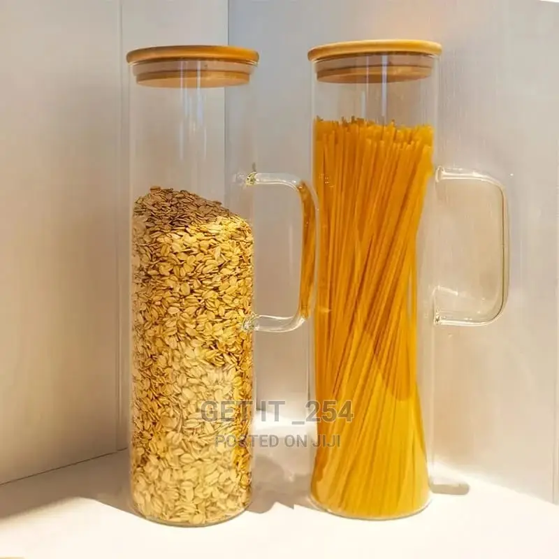 *Glass Spaghetti Jar With Bamboo Lid and Handle