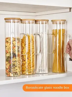 *Glass Spaghetti Jar With Bamboo Lid and Handle