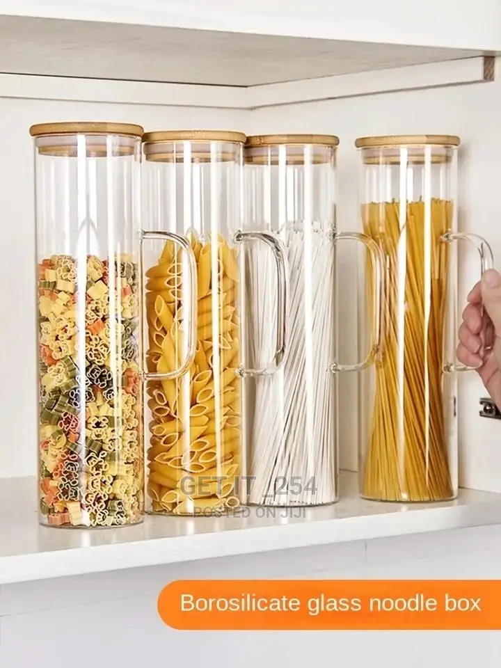 *Glass Spaghetti Jar With Bamboo Lid and Handle