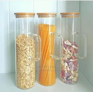 *Glass Spaghetti Jar With Bamboo Lid and Handle