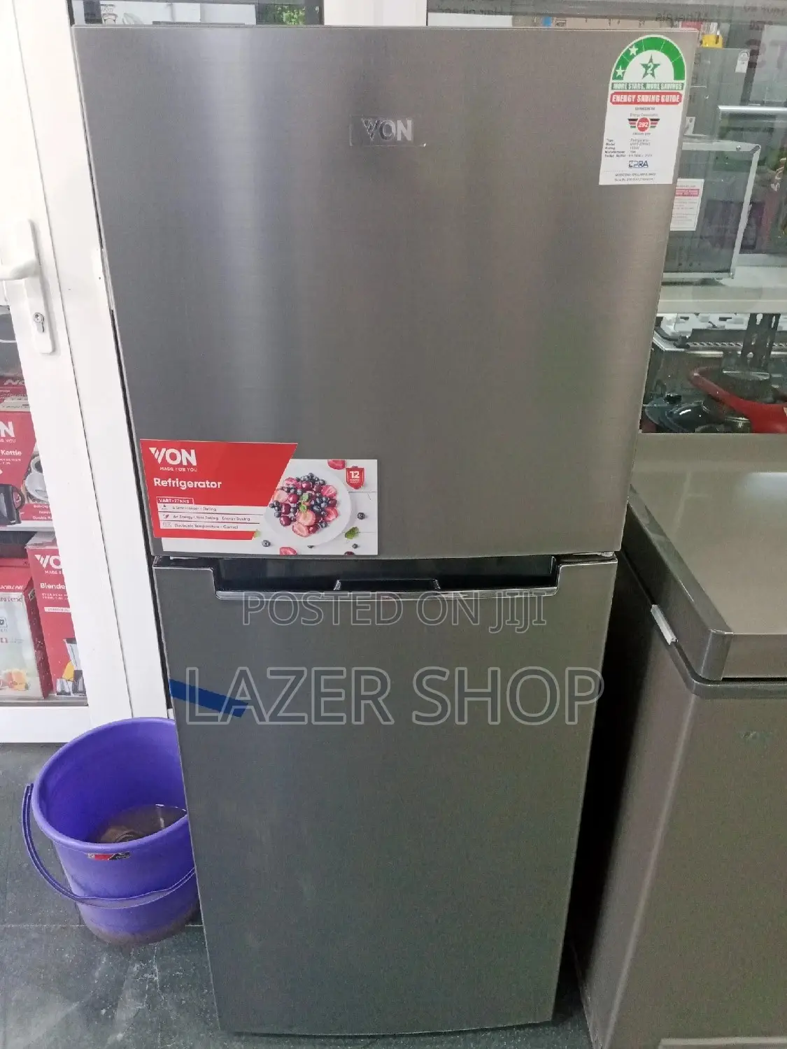 Von VART-25NHS Double Door Fridge 220L - Silver