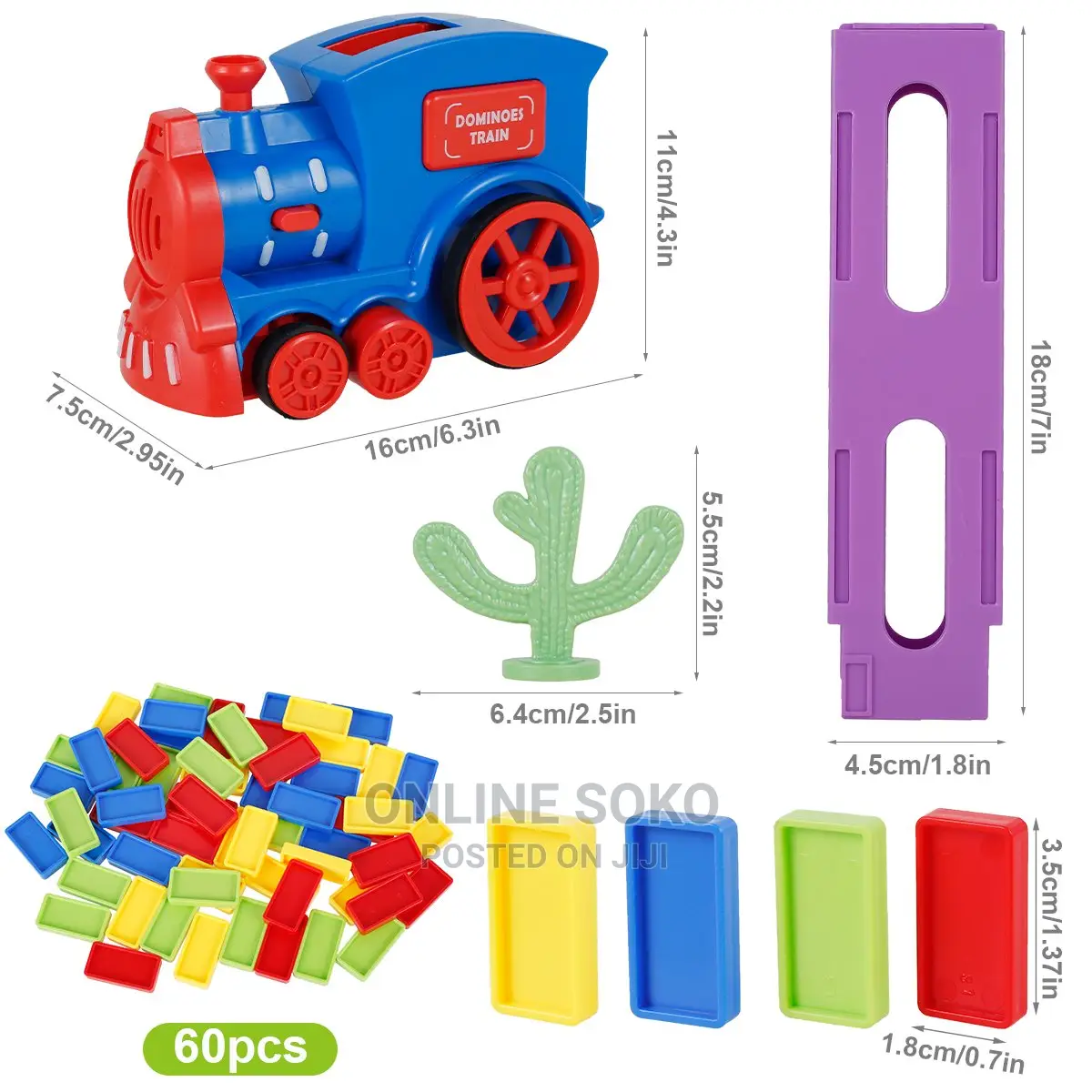 Kids Electric Battery Operated Domino Train Toy Set - 60 PCS