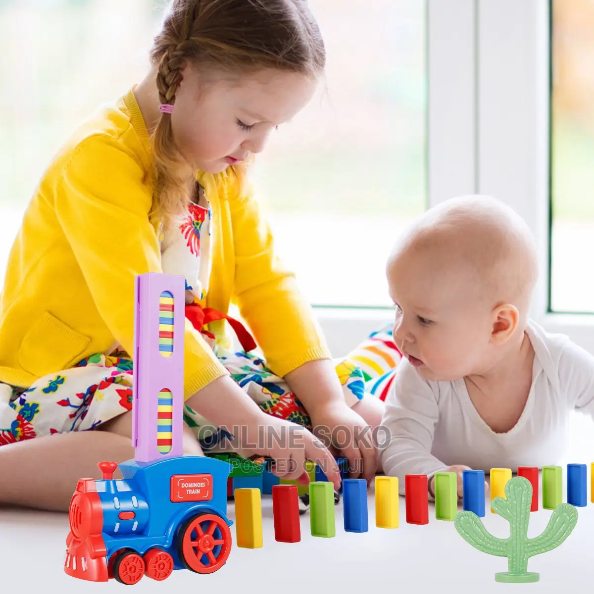 Kids Electric Battery Operated Domino Train Toy Set - 60 PCS