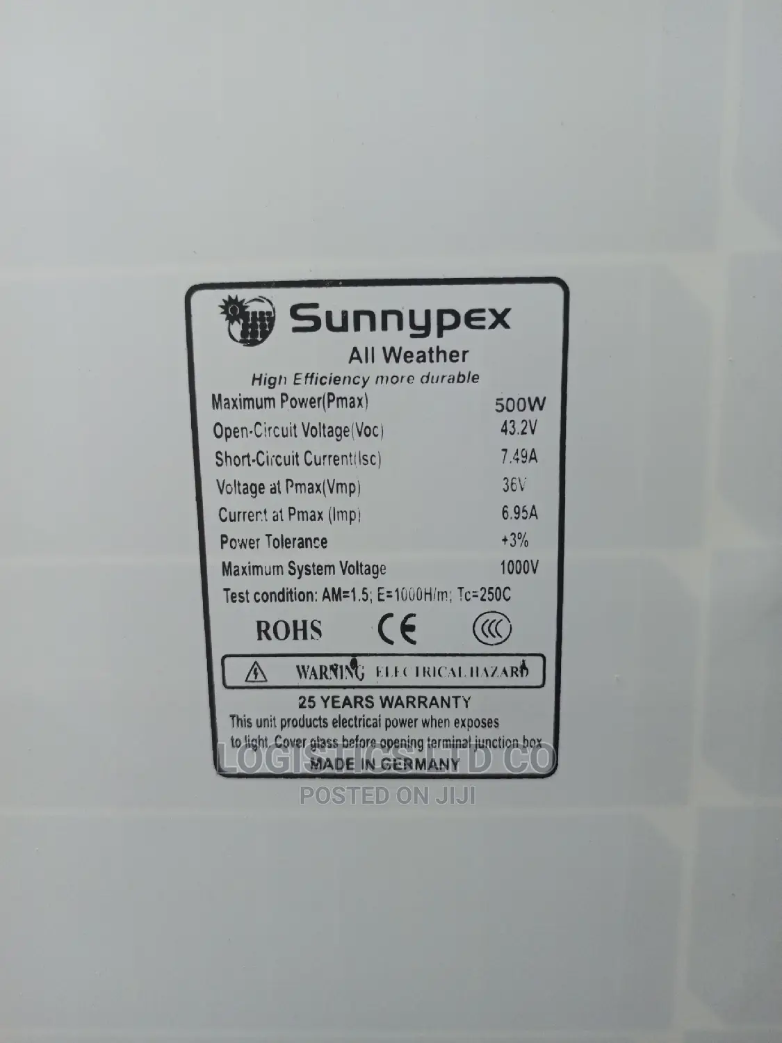 Sunnypex 500watts Solar Panel Made in Germany