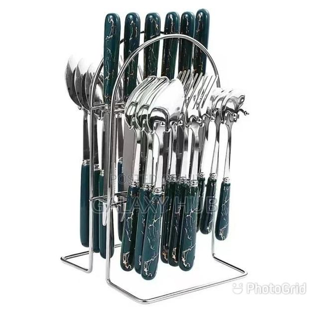 24 PCS Marble Cutlery Set Silver Holder