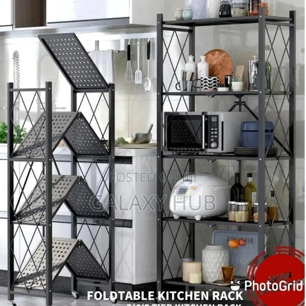 5 Tiers Fordable Kitchen Metalic Storage Rack With Wheels