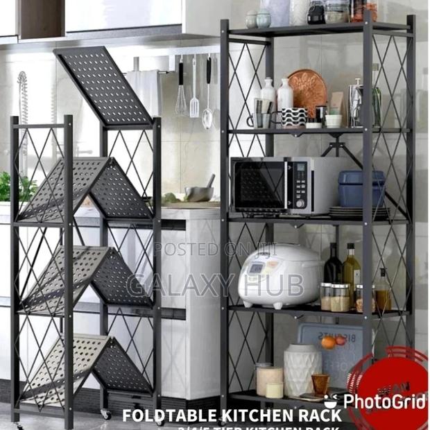 5 Tiers Fordable Kitchen Metalic Storage Rack With Wheels