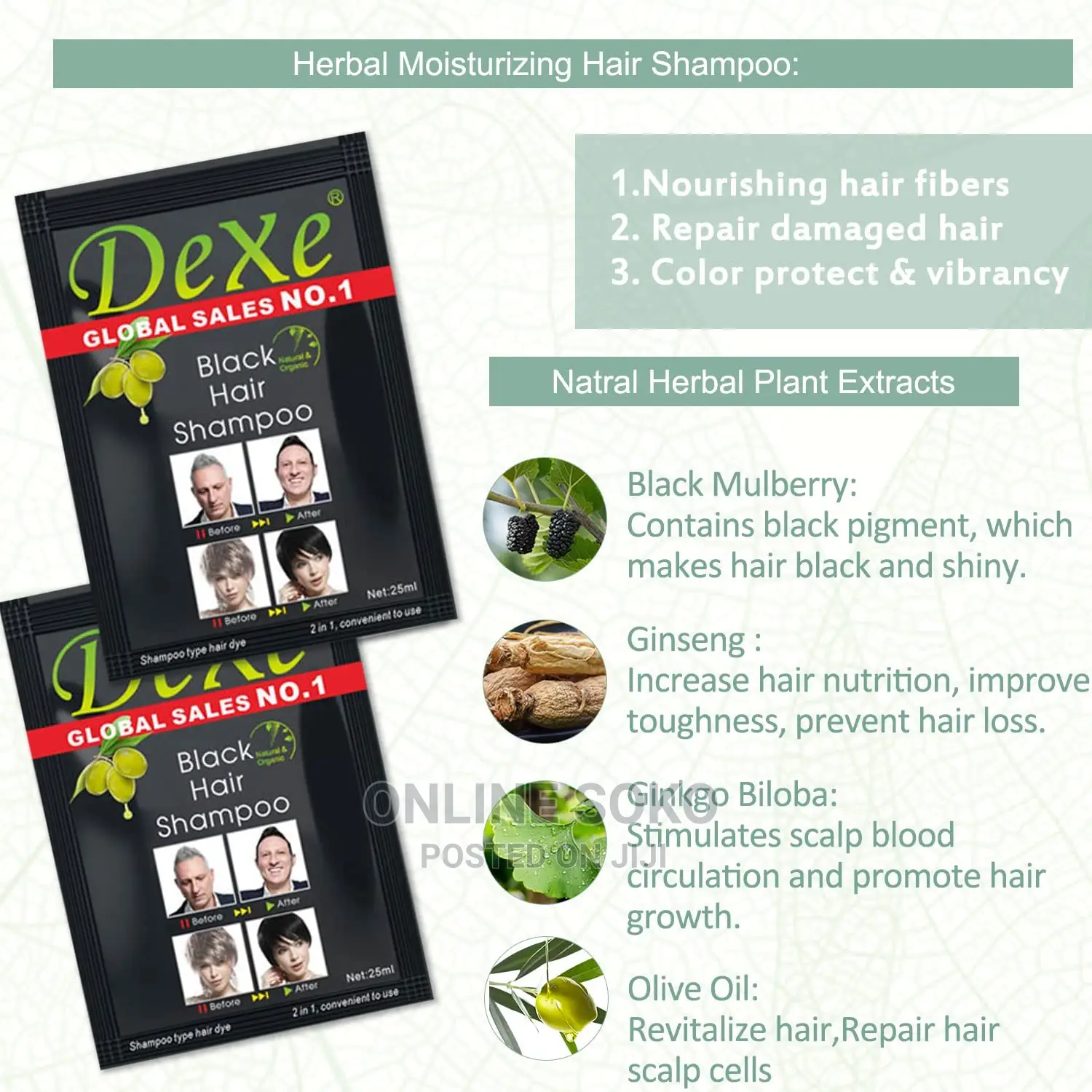 Black Hair Colour Shampoo, 1 Box (25ml X 10 Sachets)