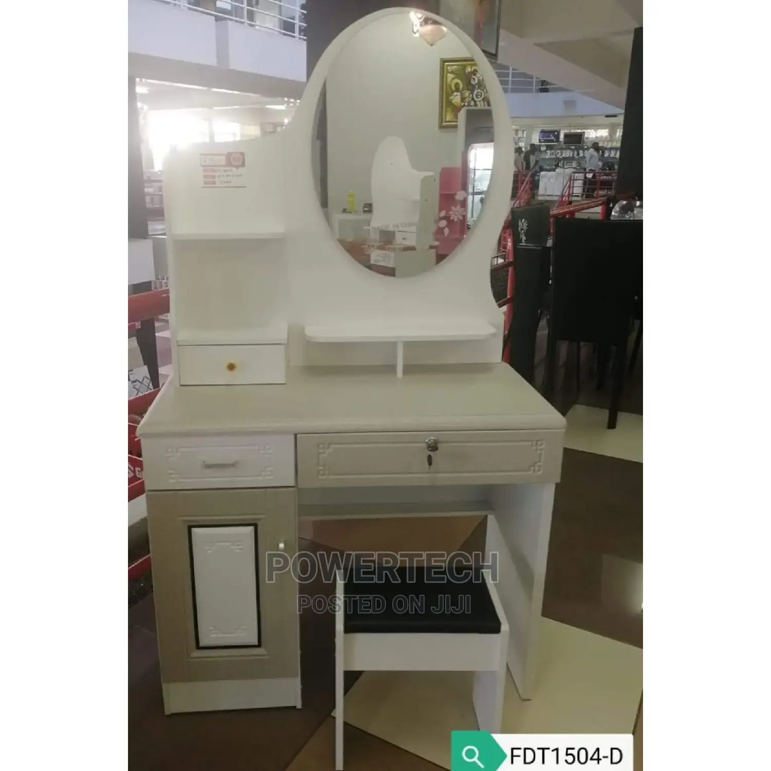 Dressing Table With Round Mirror.