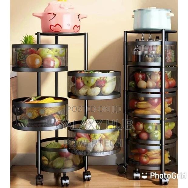 5 Tiers Fruits/Kitchen Rotating Storage Rack With Wheels