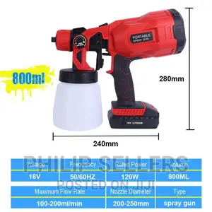 Cordless Electric Spray Gun Paint Sprayer Tool, W/ Battery,